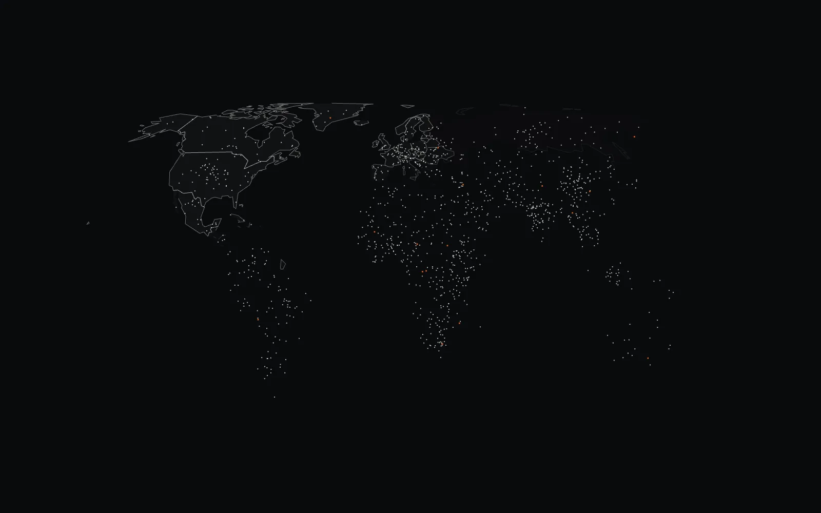 Data points arriving from public sources and gathering over the world map.