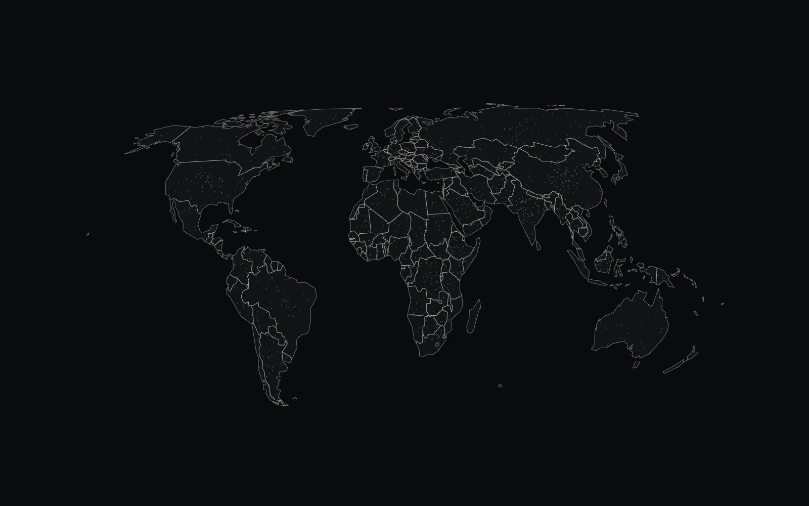 World map with country borders drawn by the data points.